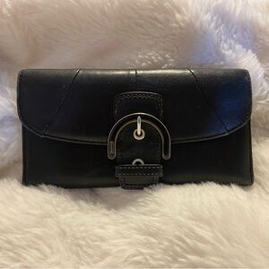 Coach Black Leather Buckle Flap Wallet
